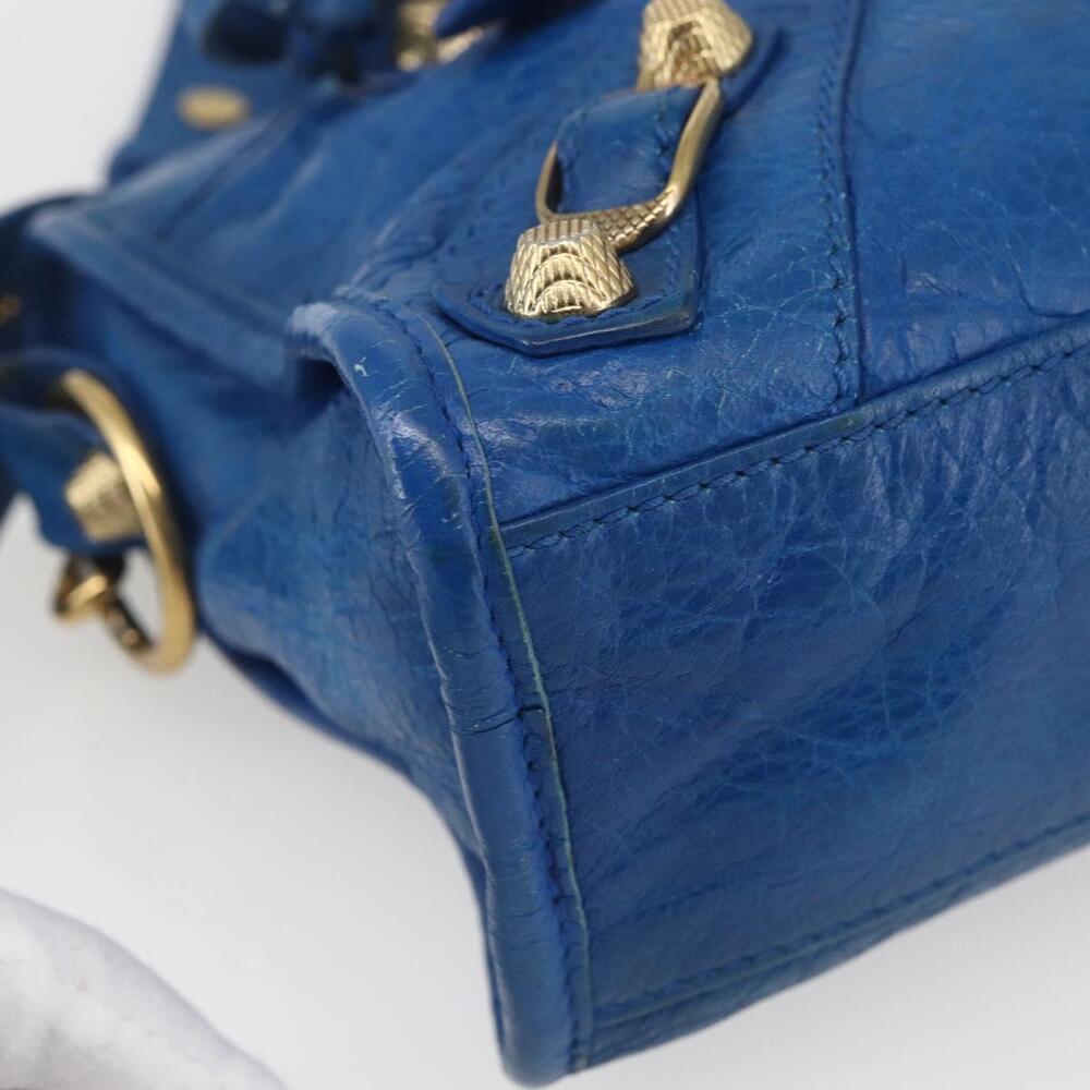 BALENCIAGA Giant Mini City Hand Bag Leather 2way Blue Gold 309544 Auth am10173V - Picture 15 of 16